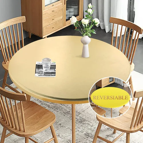 Miniatura 16 de Obstal Mantel Redondo Ajustable, Mantel Reversible Impermeable Resistente a las Manchas Elástico Extensible, Cubierta de Mesa Fácil de Limpiar