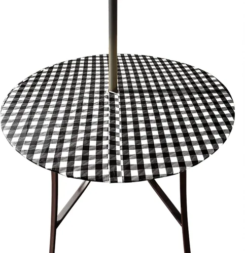 Miniatura 12 de Hipinger Vinyl Round Fitted Tablecloth with Zipper and Umbrella Hole, Outdoor Oil Waterproof Stain Resisteant PVC Table Cover 40-44 Inch, Black