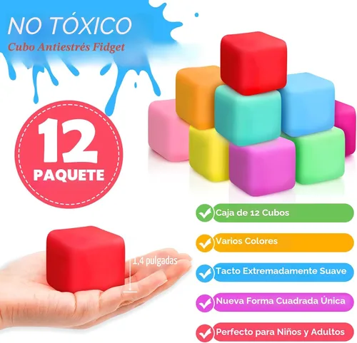 Miniatura 2 de Paquete de 12 cubos de estrés de aumento lento, bolas de estrés para masa, juguetes para aliviar la ansiedad, cubo suave, juguetes elásticos