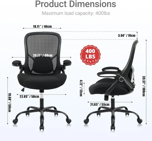 Miniatura 3 de HYLONE Silla de Oficina Grande y Alta de Servicio Pesado para 400 libras, Silla de Escritorio Ergonómica con Asiento Engrosado de 5", Reposabrazos