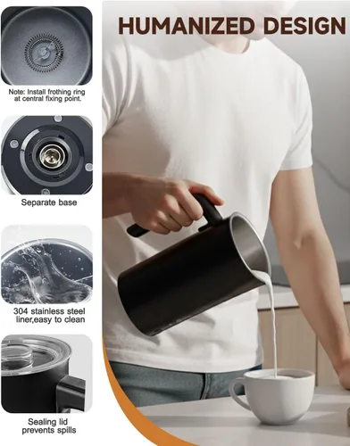 Miniatura 5 de Espumador de leche eléctrico, espumador de leche automático 4 en 1 y vaporizador de 11.8 onzas, máquina de espuma fría y caliente, calentador