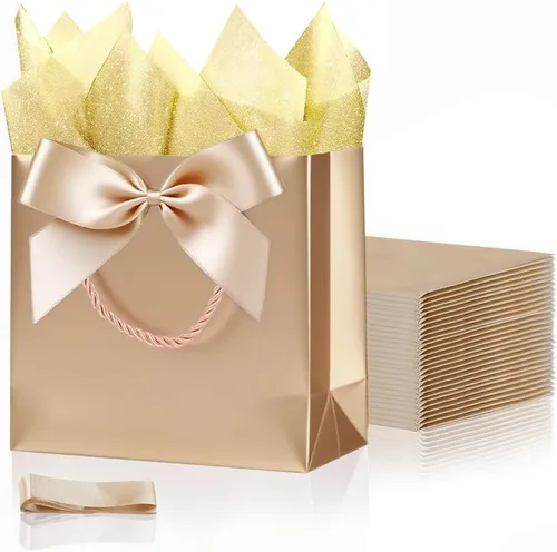 Miniatura 18 de 10 bolsas de regalo con papel de seda de 8 x 4 x 11 pulgadas. Kraft 8