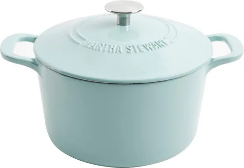 Miniatura 28 de MARTHA STEWART Gatwick - Horno holandés de hierro fundido esmaltado de 7 cuartos de galón, lino blanco con oro, horno holandés resistente para Lino