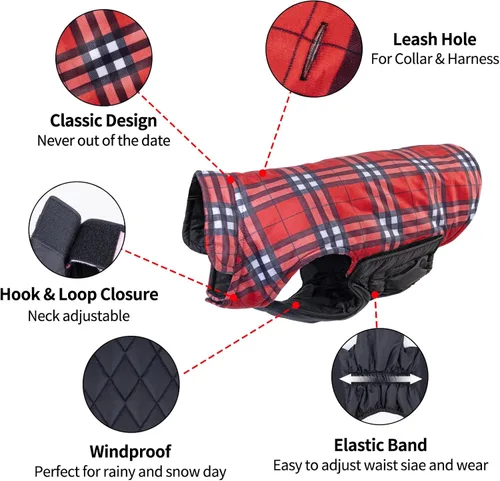 Miniatura 2 de CuteBone Chaqueta de invierno para perro, reversible, ajustable, resistente al viento y al agua, abrigo grueso para perros pequeños a grandes