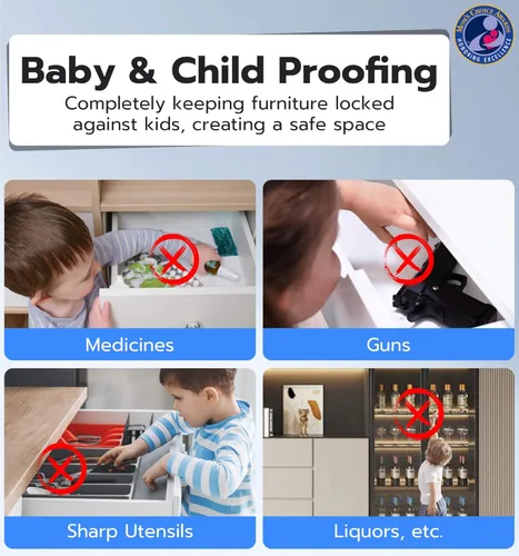 Miniatura 5 de eLinkSmart Cerradura Inteligente para Gabinete, Oculta Sin Taladro Adhesiva Magnética a Prueba de Bebés Cerraduras de Cajón a Prueba de Niños, Blanco