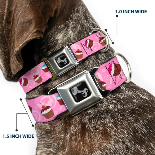 Miniatura 2 de Buckle-Down Collar de perro con hebilla para cinturón de seguridad, diseño de remolinos de cupcakes, rosa, multicolor, 1 pulgada de ancho, se adapta
