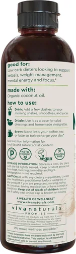 Miniatura 7 de Viva Naturals Aceite orgánico MCT, 16 onzas líquidas, aceite MCT para café, orgánico USDA, sin OMG, certificado paleo y apto para ceto, apoya