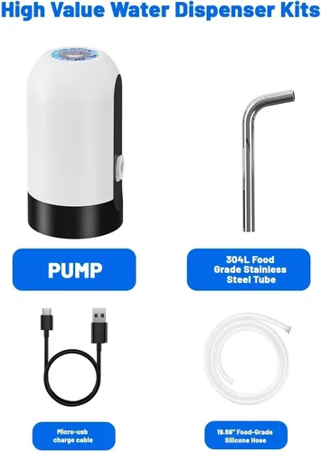 Miniatura 3 de Bomba de agua para botellas de agua, bomba de agua eléctrica portátil de carga USB para botellas de agua universal de 5 galones Blanco