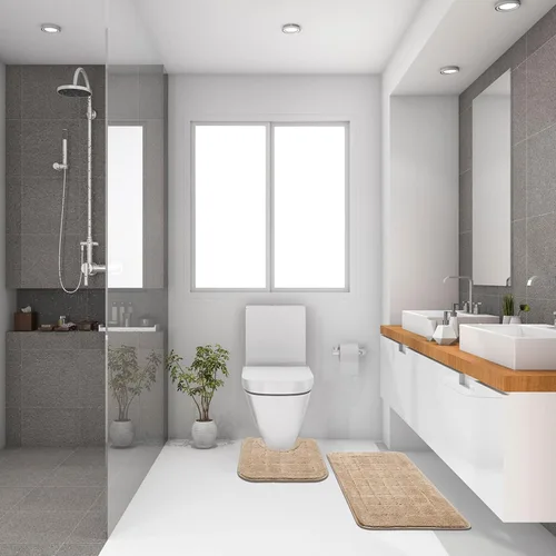 Miniatura 7 de HEBE Juego de Alfombras de Baño de 2 Piezas Beige Antideslizantes Combo de Alfombra de Contorno de Baño de Microfibra Tapete de Baño y Ducha