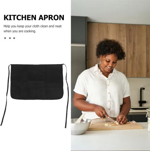Miniatura 3 de Multi-pockets Black Polyester Cleaning Apron for Women with Waist Ties, Server and Kitchen Apron for Restaurant and Outdoor Work
