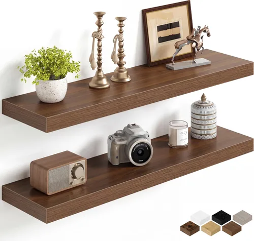 Miniatura 77 de Fun Memories Estantes flotantes de 16 pulgadas para pared, estantes de 8 pulgadas de profundidad para baño, dormitorio, cocina, montaje en pared