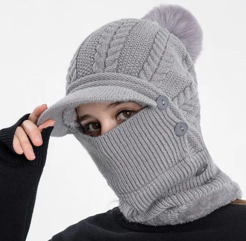 Miniatura 4 de Gorro de forro polar holgado de una pieza para mujer, bufanda cálida de invierno, gorro de punto grueso, gorro de esquí