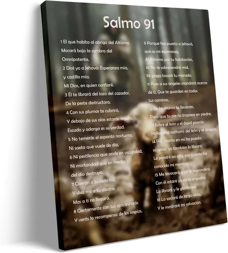Salmo 91 En Español Para Pared, Arte de pared del Salmo 91, Cuadros Cristianos Para Pared En Español, Decoración de pared cristiana en español, Ta