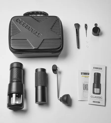 Miniatura 8 de STARESSO Kit de viaje 2026, juego de máquina de café espresso portátil y molinillo, doble uso para café molido y vainas, no necesita energía