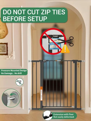 Miniatura 9 de Puerta de bebé de 29.5-40.5 pulgadas para escaleras, puerta para perros para puertas, puerta de seguridad de metal para bebés con cierre automático