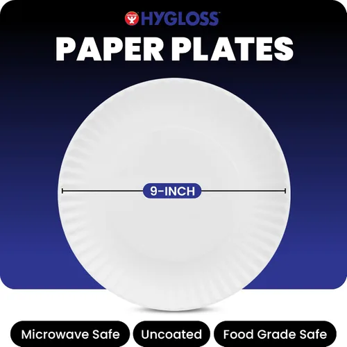 Miniatura 2 de Hygloss Platos de papel a granel de 9 pulgadas, sin recubrimiento, platos desechables grandes de color blanco liso para fiestas, cenas, vajilla