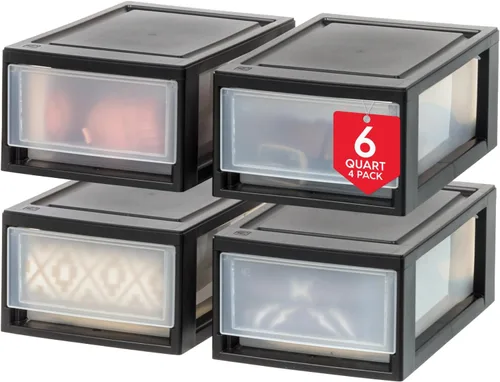 IRIS USA - Paquete de 4 cajones de almacenamiento apilables, 6 cuartos de galón, plástico transparente para usar en fregadero, cocina, despensa,