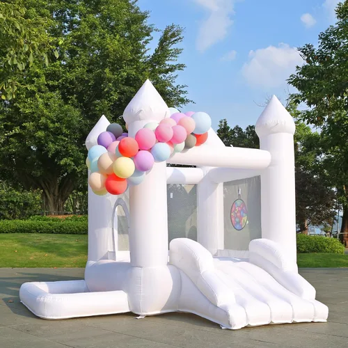 Miniatura 9 de Casa inflable blanca con soplador, piscina de bolas, castillo animoso para patio trasero, adecuado para patio, eventos, fiestas, bodas, regalos