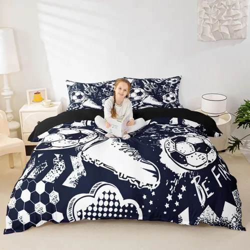 Miniatura 4 de Erosebridal Funda de edredón para niños, tamaño individual, funda de edredón de fútbol para jugadores, juego de ropa de cama con grafiti fresco