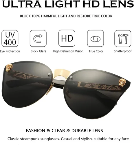 Miniatura 4 de Dollger Lentes de sol con diseño de calavera, y aros con forma de ojo de gato, protección UV400