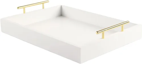 Miniatura 9 de JJSQYLAN Bandeja de madera para servir con asas, bandeja rectangular de desayuno para mesa de café, bandeja otomana decorativa de 16 x 12 pulgadas