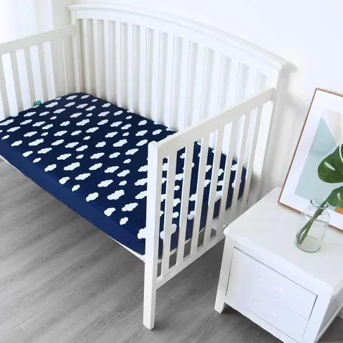 Miniatura 2 de Sábanas ajustadas para cuna para niños y niñas, paquete de 4 - Sábanas transpirables y suaves de microfibra para bebé en gris, azul marino y blanco