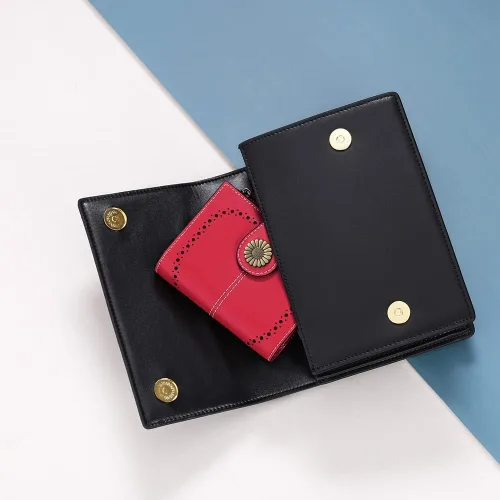 Miniatura 138 de SENDEFN - Billetera pequeña de piel auténtica para mujer, diseño plegable con ventana para tarjeta de identificación
