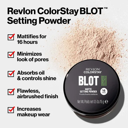 Miniatura 3 de Revlon ColorStay Blot Polvo facial, Polvo fijador matificante, difuminador y absorbente de aceite, Regalo para ella, Difumina imperfecciones, 0.5 oz