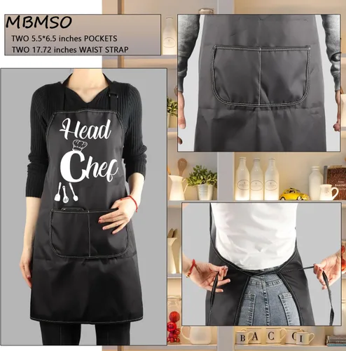 Miniatura 8 de MBMSO Delantales de chef y sous chef, delantales familiares a juego con bolsillos, para mamá, papá, hijo, hija, delantal de cocina, regalo
