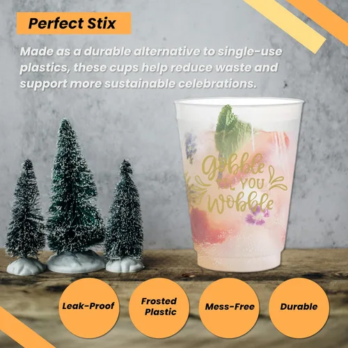 Miniatura 3 de Perfect Stix Vasos Flex Frost de 16oz con impresión Gobble Till You Wobble – Paquete de 25