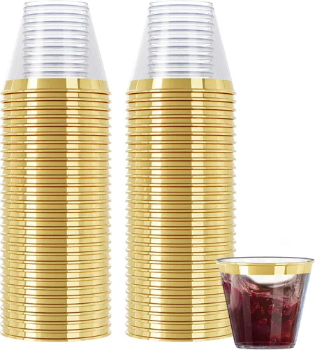 Miniatura 11 de R-kay Vasos de plástico transparente de 9 onzas para fiestas, paquete de 100 vasos transparentes, vasos desechables resistentes, copas de vino
