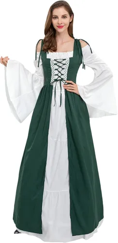 FRMUIC Vestidos renacentistas para mujer, disfraces de Halloween, medieval, irlandés, sobre vestido, camisola, bohemio, vestido campesino victoriano