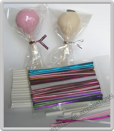 Miniatura 9 de 100 palitos de piruleta de 6 pulgadas + bolsas de 3 x 5 pulgadas + lazos plateados + 5 palitos transparentes gratis) para caramelos de piruleta Cake
