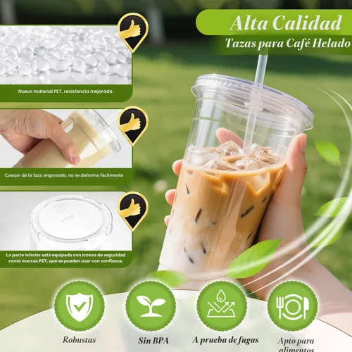Miniatura 3 de Ginkgo Vasos de plástico transparente de 32 onzas con tapas y pajitas jumbo, desechables para llevar, tazas de café helado para batidos, té