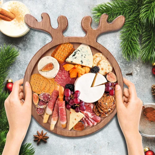 Miniatura 2 de Platos de cocina de Navidad de madera de acacia para decorar la cena Plato de madera para queso de Navidad Bandeja de charcutería de Navidad