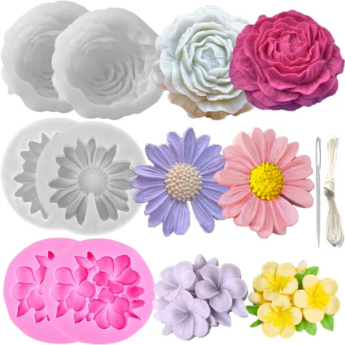 Miniatura 15 de 13 moldes de silicona para velas de flores, moldes para hacer velas con aguja que absorbe los ojos grandes, vela para cera de soja, cera de abejas