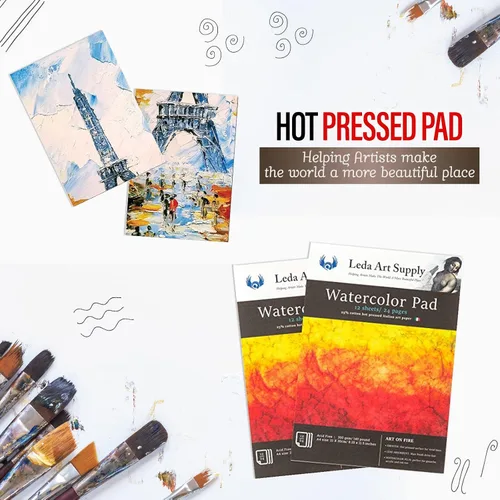 Miniatura 3 de Leda Art Supply Papel de acuarela prensado en caliente, paquete de 2 (24 hojas) de 300 gm – 140 libras, 25% algodón, fino papel de acuarela de arte