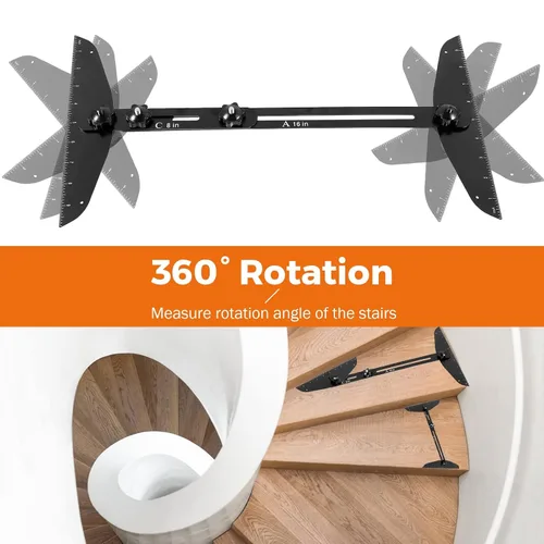 Miniatura 6 de BEAMNOVA Medidor de peldaños de escalera ajustable, herramienta de plantilla de acero inoxidable de 11 a 60 pulgadas con escala angular