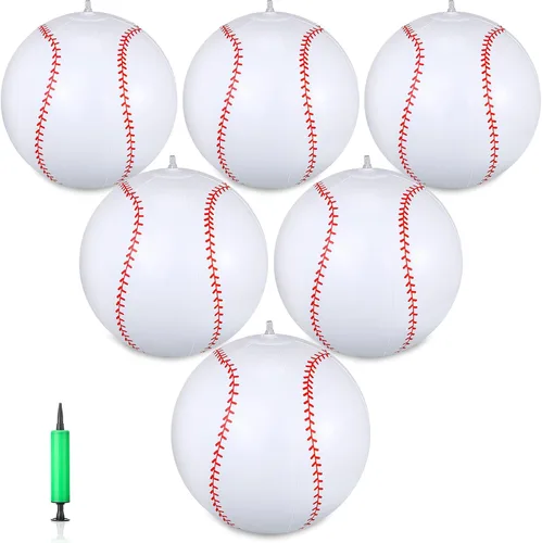 Zhanmai Paquete de 6 pelotas inflables de béisbol de 16 pulgadas, pelota de playa grande deportiva con bomba para adultos y adolescentes, regalo de
