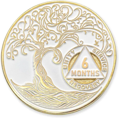 Miniatura 67 de 20 Year Sobriety Mint Twisted Tree of Life - Medallón de recuperación AA chapado en oro, fichas y fichas, color negro