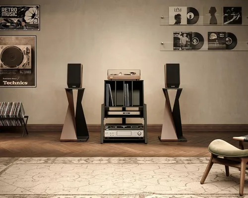 Miniatura 2 de FITUEYES Soporte para tocadiscos de diseño con almacenamiento de discos de vinilo, soporte para tocadiscos con estación de hasta 120 piezas, pequeño
