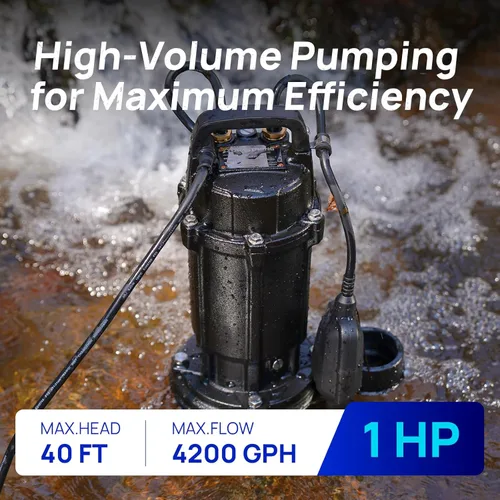 Miniatura 3 de Aquastrong Bomba de amoladora de aguas residuales de 1 HP, bomba de aguas residuales de 4200 GPH de descarga de 2 pulgadas, bomba de sumidero