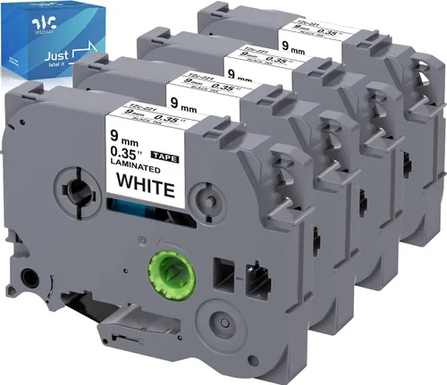 Miniatura 9 de Weemay Paquete de 4 cintas TZe-221 TZe221 compatibles con Brother TZ 0.354 in 0.35 cinta blanca laminada TZe TZ TZ221 TZ-221 3/8 etiqueta laminada