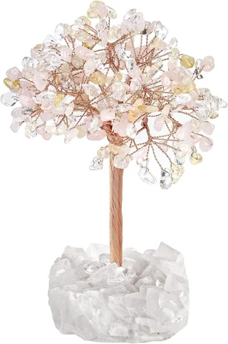 Miniatura 14 de Nupuyai Árbol de cristal de cuarzo rosa curativo hecho a mano con racimo de cuarzo de roca, árbol de dinero bonsái de piedra energética, decoración