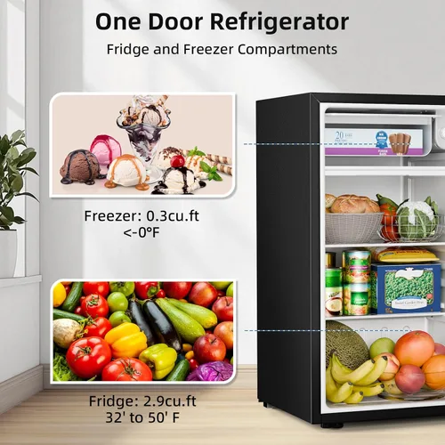 Miniatura 5 de Antarctic Star - Refrigerador compacto de 3.2 pies cúbicos con congelador, mini refrigerador de puerta única con termostato ajustable, estantes