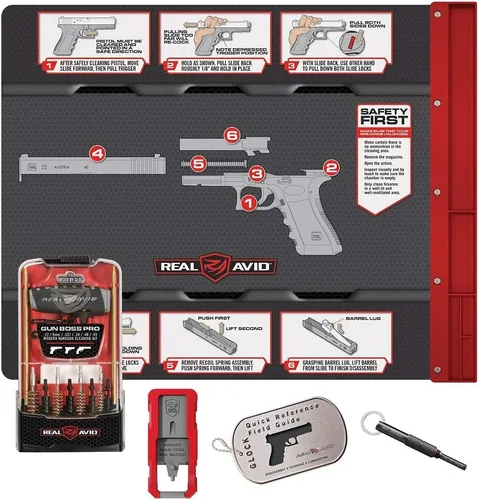 Real Avid - Herramienta 4 en 1 para pistolas Glock, multiherramienta compacta con herramienta de visión delantera y trasera, herramienta de