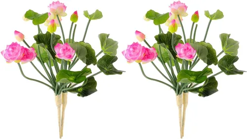 Amosfun 2 piezas de mini flores artificiales de loto de seda para decoración de mesa de oficina en casa, color rosa claro, 12.6 pulgadas