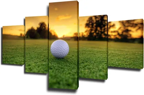 Miniatura 26 de Piezas de golf para decoración de pared, pinturas en blanco y negro, arte de pared para sala de estar, golf, deportes, obras de arte de 5 piezas