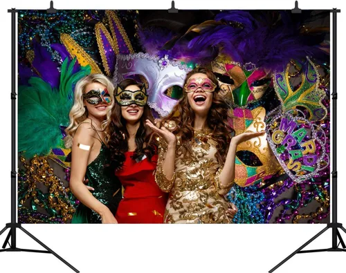 Miniatura 3 de CHAIYA Telón de fondo de fotografía con temática de Mardi Gras de 7 x 5 pies, fondo de mascarada, fiesta de baile, cabina de fotos para boda