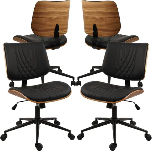 Miniatura 10 de CLATINA Silla de oficina en casa sin brazos, silla de escritorio con ruedas, silla de lectura de altura ajustable, respaldo medio de cuero y silla